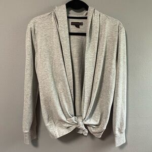 JWS Collection open front cardigan jacket with hoodie in gray. Size Small.